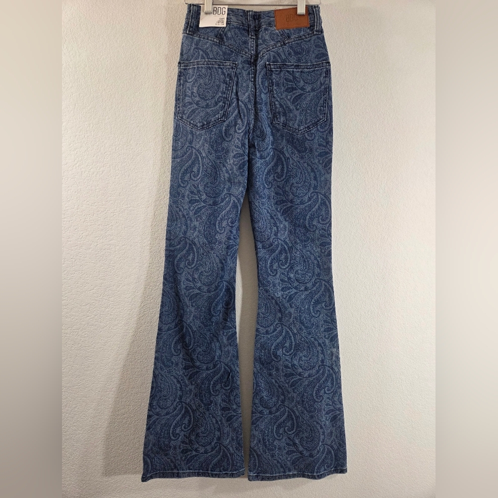 BDG Urban Outfitters Blue Paisley Print High Waist Flare Denim 70s Style Jeans - Picture 13 of 13